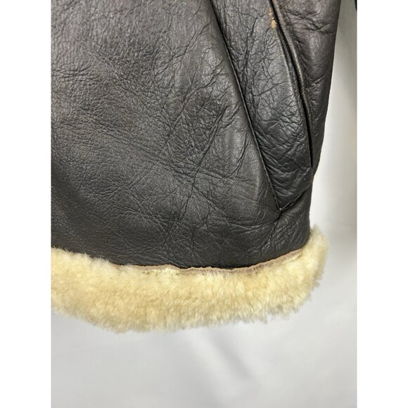 VTG Runway XL Gen. Shearling Leather Jacket Pure Wool Lining Aviator Bomber Coat - Picture 16 of 16